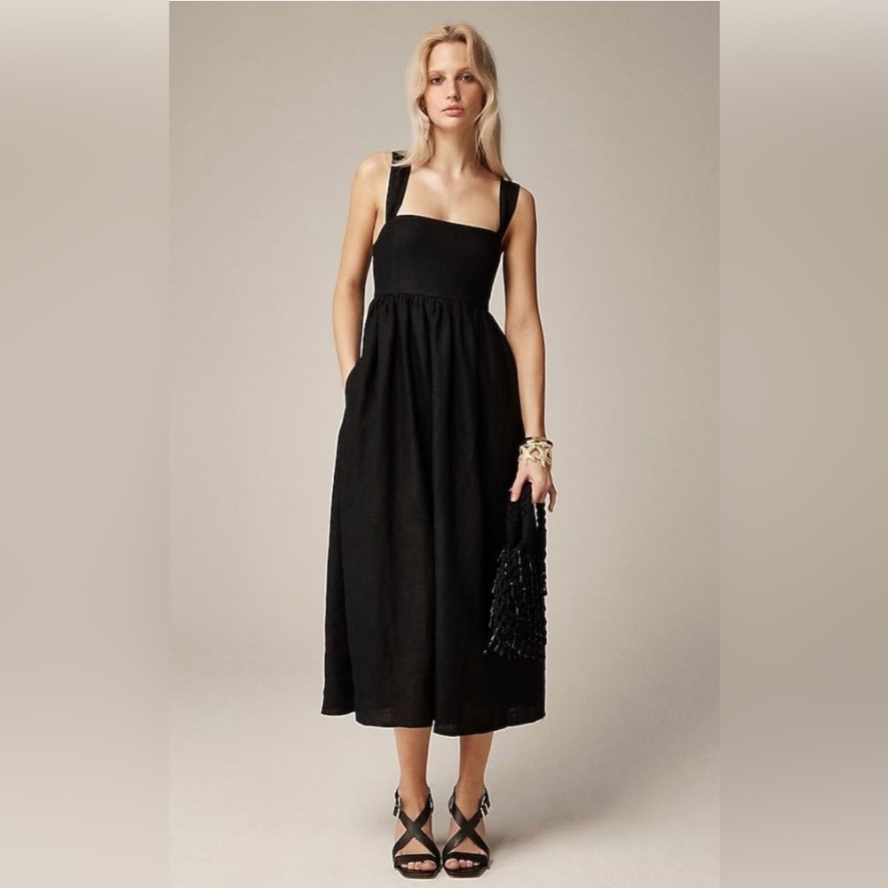 J Crew Squareneck MIDI Dress in Linen, size 10, NWT